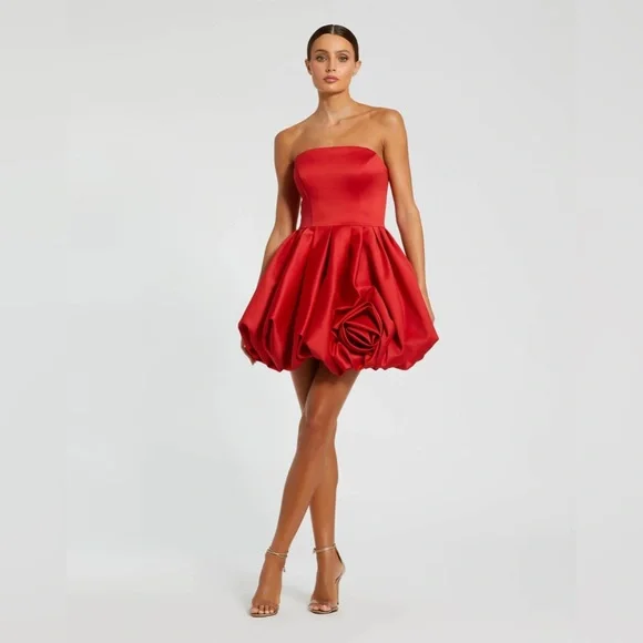 MAC DUGGAL
Red Strapless Mini Dress With Rose Ruffle Detail size 12 Holiday - Picture 4 of 6